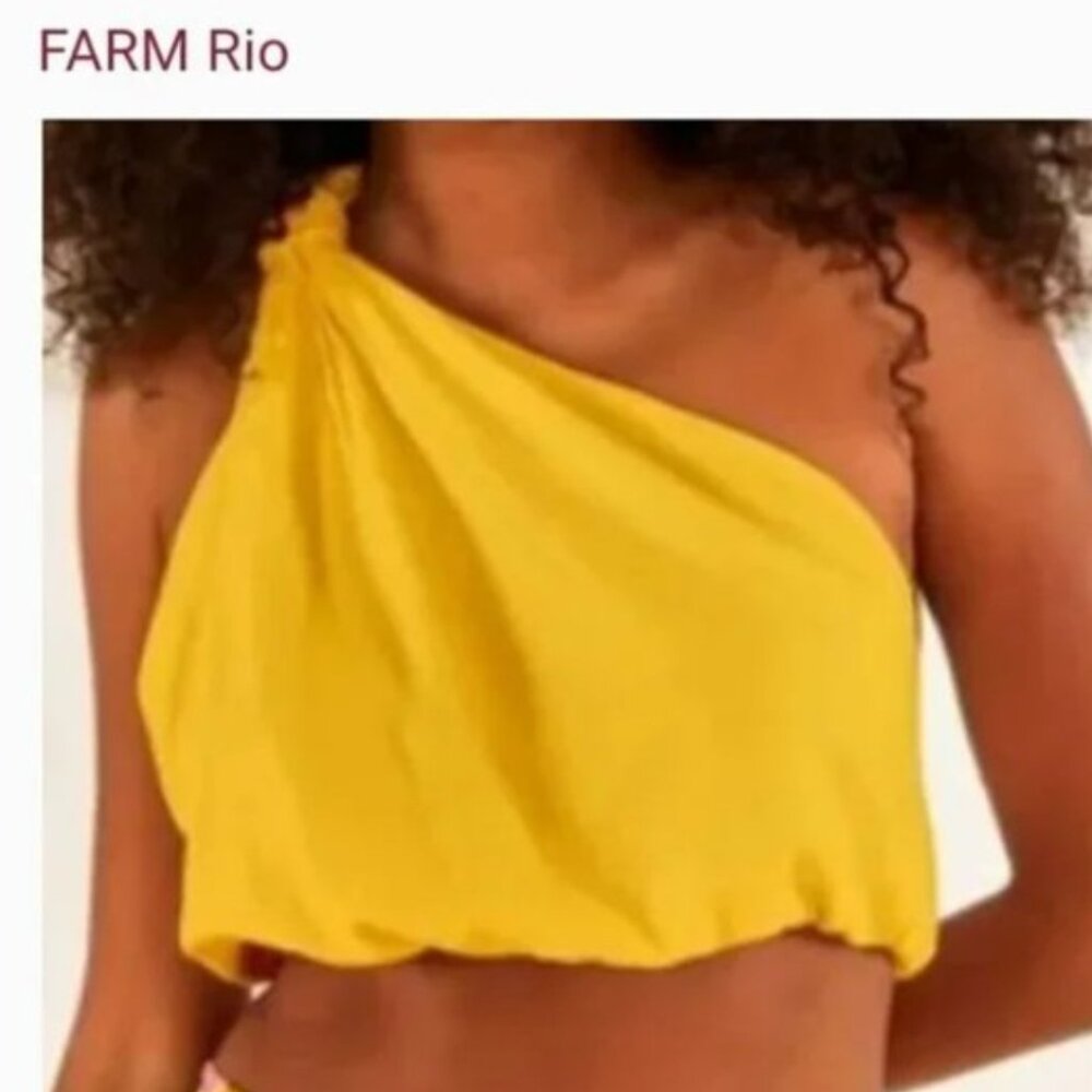FARM Rio Yellow One-Shoulder Knot Top Sz XL NWT Boho